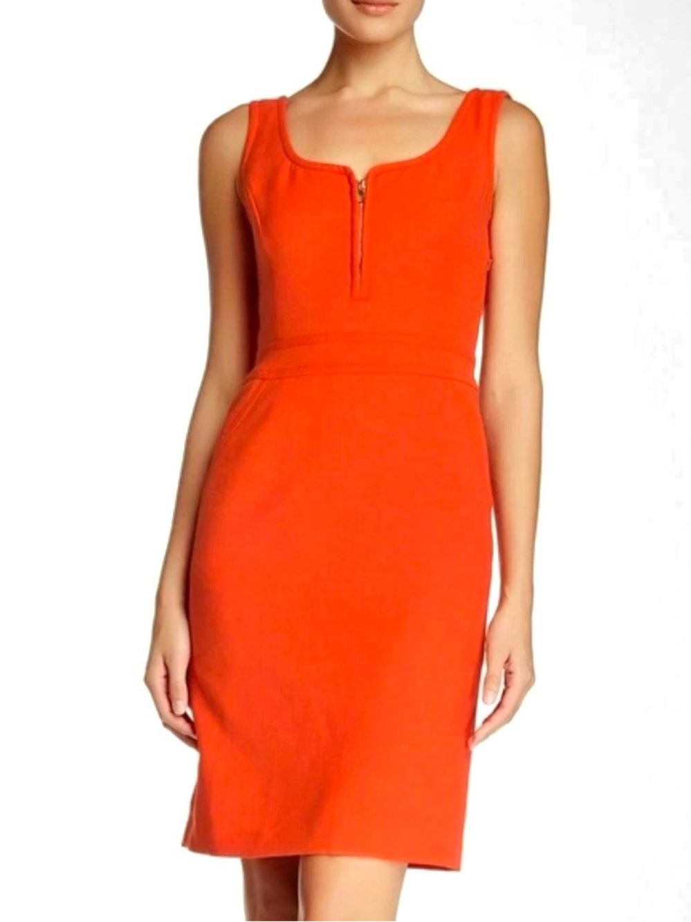 Tory Burch Zachary Vibrant Orange Sleeveless Wool Knee Length Shift Dress Size 6